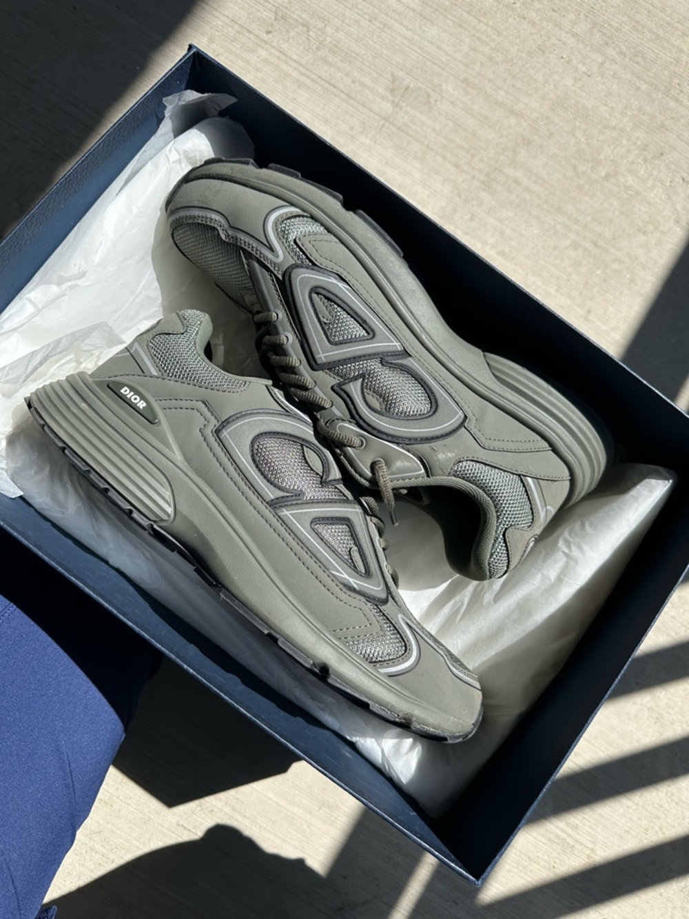 Dior Men’s Olive Gray Mesh & Leather Sneakers